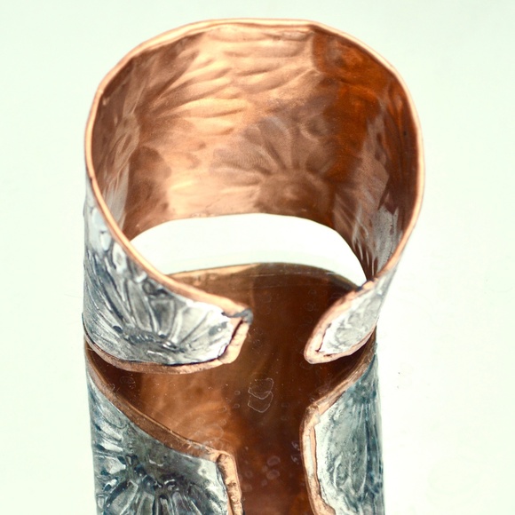 Sunflower Wide Cuff Solid Copper Silver Bracelet Boho Rustic Gladiator Spartan - Picture 5 of 14